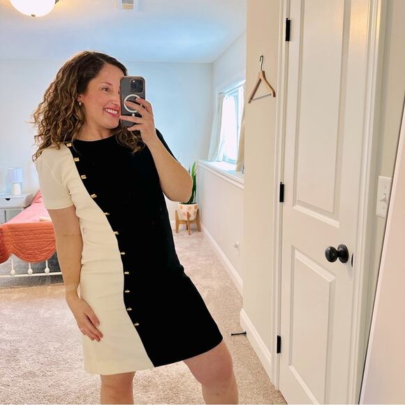 NWT Deadstock Vintage Evan Picone Black White Gold Mini Dress 6 - Picture 1 of 13
